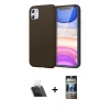 MARSİLYAN™- iPhone 11 Kılıf Kozmos Yansıma Özel Seri - Siyah 34D Hayalet Izgaralı Cam + Şeffaf Kamera Lens Koruma Cam