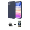 MARSİLYAN™- iPhone 11 Kılıf Kozmos Yansıma Özel Seri - Siyah 34D Hayalet Izgaralı Cam + Şeffaf Kamera Lens Koruma Cam