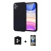 MARSİLYAN™- iPhone 11 Kılıf Kozmos Yansıma Özel Seri - Siyah 34D Hayalet Izgaralı Cam + PVD Metal Kamera Lens - TU