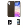 MARSİLYAN™- iPhone 11 Kılıf Kozmos Yansıma Özel Seri - Siyah 34D Hayalet Izgaralı Cam + PVD Metal Kamera Lens - TU