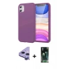MARSİLYAN™- iPhone 11 Kılıf Kozmos Yansıma Özel Seri - Siyah 360 Mat Full Body Arka Koruyucu + Mor Raze Metal Kamera Lens