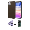 MARSİLYAN™- iPhone 11 Kılıf Kozmos Yansıma Özel Seri - Siyah 360 Mat Full Body Arka Koruyucu + Mor Raze Metal Kamera Lens