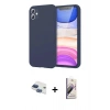 MARSİLYAN™- iPhone 11 Kılıf Kozmos Yansıma Özel Seri - Siyah Bilvis 3D Mat Cam Ekran Koruyucu + Lacivert Pers Alüminyum Kamera Lens