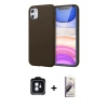 MARSİLYAN™- iPhone 11 Kılıf Kozmos Yansıma Özel Seri - Siyah Bilvis 3D Mat Cam Ekran Koruyucu + PVD Metal Kamera Lens - MI