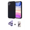 MARSİLYAN™- iPhone 11 Kılıf Kozmos Yansıma Özel Seri - Siyah Bilvis 3D Mat Cam Ekran Koruyucu + Mor Raze Metal Kamera Lens