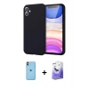 MARSİLYAN™- iPhone 11 Kılıf Kozmos Yansıma Özel Seri - Siyah Bilvis 5in1 5D Magic Hayalet Cam Ekran Koruyucu + Turuncu Neon Fosforlu Kamera Lens