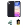 MARSİLYAN™- iPhone 11 Kılıf Kozmos Yansıma Özel Seri - Siyah Buffer Cam Ekran Koruyucu + Mavi Raze Metal Kamera Lens