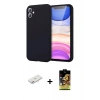 MARSİLYAN™- iPhone 11 Kılıf Kozmos Yansıma Özel Seri - Siyah Buffer Cam Ekran Koruyucu + Pembe Renkli Kamera Lens Koruma Cam