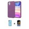 MARSİLYAN™- iPhone 11 Kılıf Kozmos Yansıma Özel Seri - Siyah Buffer Hayalet Cam Ekran Koruyucu + Turuncu Neon Fosforlu Kamera Lens