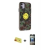 MARSİLYAN™- iPhone 11 Kılıf Nova Doku Koleksiyonu - Siyah 34D Hayalet Izgaralı Cam + Rainbow Kamera Lens Koruma Cam - KI