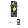 MARSİLYAN™- iPhone 11 Kılıf Nova Doku Koleksiyonu - Siyah 34D Hayalet Izgaralı Cam + Renkli Kamera Lens Koruma Cam - SI