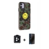 MARSİLYAN™- iPhone 11 Kılıf Nova Doku Koleksiyonu - Siyah 3D Antistatik Hayalet Cam Ekran Koruyucu + PVD Metal Kamera Lens - SH