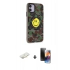 MARSİLYAN™- iPhone 11 Kılıf Nova Doku Koleksiyonu - Siyah 3D Antistatik Mat Seramik Nano Ekran Koruyucu + Renkli Kamera Lens Koruma Cam - SI