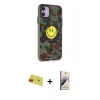 MARSİLYAN™- iPhone 11 Kılıf Nova Doku Koleksiyonu - Siyah Bilvis 3D Mat Cam Ekran Koruyucu + Kırmızı Rainbow Kamera Lens Koruma Cam