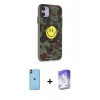 MARSİLYAN™- iPhone 11 Kılıf Nova Doku Koleksiyonu - Siyah Bilvis 5in1 3D Magic Cam Ekran Koruyucu + Turuncu Neon Fosforlu Kamera Lens