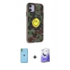 MARSİLYAN™- iPhone 11 Kılıf Nova Doku Koleksiyonu - Siyah Bilvis 5in1 5D Magic Hayalet Cam Ekran Koruyucu + Yeşil Neon Fosforlu Kamera Lens