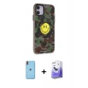 MARSİLYAN™- iPhone 11 Kılıf Nova Doku Koleksiyonu - Siyah Bilvis 5in1 5D Magic Hayalet Cam Ekran Koruyucu + Neon Fosforlu Kamera Lens - TU