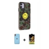 MARSİLYAN™- iPhone 11 Kılıf Nova Doku Koleksiyonu - Siyah Buffer Cam Ekran Koruyucu + Neon Fosforlu Kamera Lens - TU