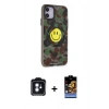 MARSİLYAN™- iPhone 11 Kılıf Nova Doku Koleksiyonu - Siyah Buffer Hayalet Cam Ekran Koruyucu + Mavi PVD Metal Kamera Lens