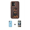 MARSİLYAN™- iPhone 11 Kılıf Nova Form Koleksiyonu - Siyah 34D Hayalet Izgaralı Cam + Turuncu Neon Fosforlu Kamera Lens