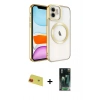 MARSİLYAN™- iPhone 11 Kılıf Nova Işık Özel Seri - Şeffaf 360 Full Body Arka Koruyucu + Rainbow Kamera Lens Koruma Cam - KI