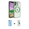MARSİLYAN™- iPhone 11 Kılıf Nova Işık Özel Seri - Şeffaf Pasifik Cam Ekran Koruyucu + Mavi Neon Fosforlu Kamera Lens