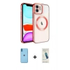 MARSİLYAN™- iPhone 11 Kılıf Nova Işık Özel Seri - Şeffaf Pasifik Cam Ekran Koruyucu + Mavi Neon Fosforlu Kamera Lens