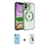 MARSİLYAN™- iPhone 11 Kılıf Nova Işık Özel Seri - Şeffaf Pasifik Cam Ekran Koruyucu + Neon Fosforlu Kamera Lens - TU