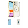 MARSİLYAN™- iPhone 11 Kılıf Nova Işık Özel Seri - Şeffaf Pasifik Cam Ekran Koruyucu + Neon Fosforlu Kamera Lens - TU
