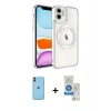 MARSİLYAN™- iPhone 11 Kılıf Nova Işık Özel Seri - Şeffaf Royal Nano Ekran Koruyucu + Neon Fosforlu Kamera Lens - TU
