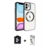 MARSİLYAN™- iPhone 11 Kılıf Nova Işık Özel Seri - Şeffaf Uv Polymer Nano Ekran Koruyucu + Mavi PVD Metal Kamera Lens