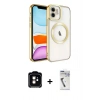 MARSİLYAN™- iPhone 11 Kılıf Nova Işık Özel Seri - Şeffaf Uv Polymer Nano Ekran Koruyucu + Turuncu PVD Metal Kamera Lens