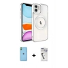 MARSİLYAN™- iPhone 11 Kılıf Nova Işık Özel Seri - Şeffaf Uv Polymer Nano Ekran Koruyucu + Yeşil Neon Fosforlu Kamera Lens