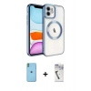 MARSİLYAN™- iPhone 11 Kılıf Nova Işık Özel Seri - Şeffaf Uv Polymer Nano Ekran Koruyucu + Yeşil Neon Fosforlu Kamera Lens