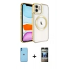 MARSİLYAN™- iPhone 11 Kılıf Nova Işık Özel Seri - Siyah 34D Hayalet Izgaralı Cam + Neon Fosforlu Kamera Lens - MI