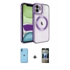 MARSİLYAN™- iPhone 11 Kılıf Nova Işık Özel Seri - Siyah 34D Hayalet Izgaralı Cam + Neon Fosforlu Kamera Lens - MI