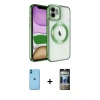 MARSİLYAN™- iPhone 11 Kılıf Nova Işık Özel Seri - Siyah 34D Hayalet Izgaralı Cam + Neon Fosforlu Kamera Lens - MI