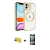 MARSİLYAN™- iPhone 11 Kılıf Nova Işık Özel Seri - Siyah 34D Hayalet Izgaralı Cam + Rainbow Kamera Lens Koruma Cam - KI
