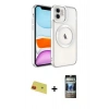 MARSİLYAN™- iPhone 11 Kılıf Nova Işık Özel Seri - Siyah 34D Hayalet Izgaralı Cam + Rainbow Kamera Lens Koruma Cam - KI