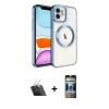 MARSİLYAN™- iPhone 11 Kılıf Nova Işık Özel Seri - Siyah 34D Hayalet Izgaralı Cam + Kamera Lens Koruma Cam - SF