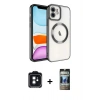 MARSİLYAN™- iPhone 11 Kılıf Nova Işık Özel Seri - Siyah 34D Hayalet Izgaralı Cam + PVD Metal Kamera Lens - SH