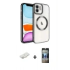 MARSİLYAN™- iPhone 11 Kılıf Nova Işık Özel Seri - Siyah 34D Hayalet Izgaralı Cam + Renkli Kamera Lens Koruma Cam - YL