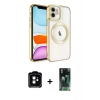MARSİLYAN™- iPhone 11 Kılıf Nova Işık Özel Seri - Siyah 360 Mat Full Body Arka Koruyucu + Turuncu PVD Metal Kamera Lens