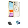 MARSİLYAN™- iPhone 11 Kılıf Nova Işık Özel Seri - Siyah 3D Antistatik Cam Ekran Koruyucu + Kamera Lens Koruma Cam - SF