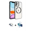 MARSİLYAN™- iPhone 11 Kılıf Nova Işık Özel Seri - Siyah 3D Antistatik Cam Ekran Koruyucu + Lacivert Pers Alüminyum Kamera Lens