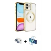 MARSİLYAN™- iPhone 11 Kılıf Nova Işık Özel Seri - Siyah 3D Antistatik Cam Ekran Koruyucu + Lacivert Pers Alüminyum Kamera Lens