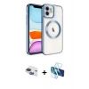 MARSİLYAN™- iPhone 11 Kılıf Nova Işık Özel Seri - Siyah 3D Antistatik Cam Ekran Koruyucu + Lacivert Pers Alüminyum Kamera Lens
