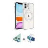 MARSİLYAN™- iPhone 11 Kılıf Nova Işık Özel Seri - Siyah 3D Antistatik Cam Ekran Koruyucu + Mavi Raze Metal Kamera Lens