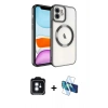 MARSİLYAN™- iPhone 11 Kılıf Nova Işık Özel Seri - Siyah 3D Antistatik Cam Ekran Koruyucu + PVD Metal Kamera Lens - MI
