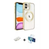 MARSİLYAN™- iPhone 11 Kılıf Nova Işık Özel Seri - Siyah 3D Antistatik Cam Ekran Koruyucu + Renkli Kamera Lens Koruma Cam - SI